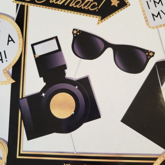 Hollywood VIP Party Photo Booth Props 12-Piece Set Black & Gold Decor Awards - Picture 6 of 13